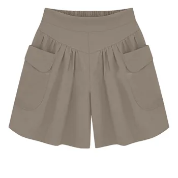 

Cotton Linen Women Shorts New Fashion Female Wide Leg Trousers Casual Loose Plus Black