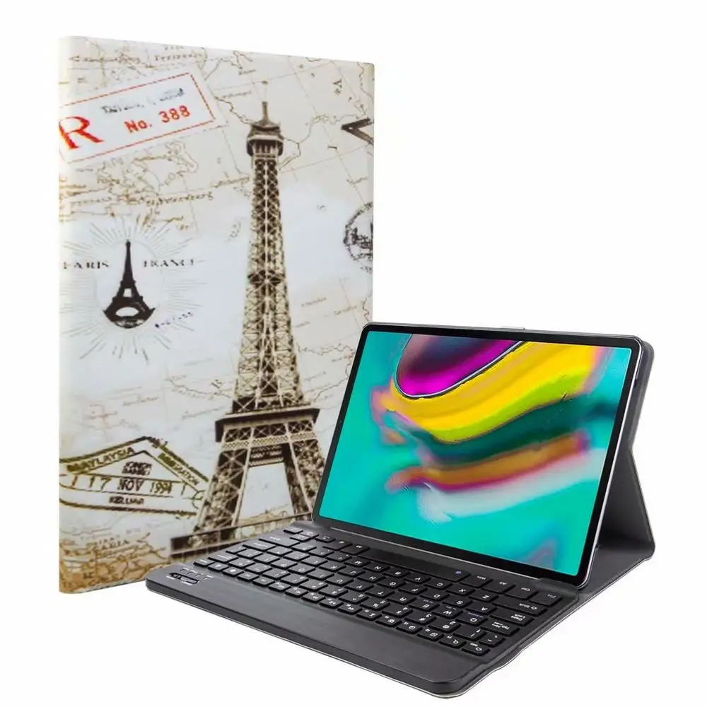 Bluetooth клавиатура чехол для Samsung Galaxy Tab A 10,1 T720 T725 планшет ткань с 7 подсветкой Клавиатура с подсветкой крышка+ ручка+ пленка - Цвет: Without Light