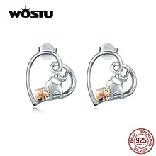WOSTU новые Семейные серьги-гвоздики со слоном Настоящее серебро умные и нежные серьги «Слоник» Для женщин CQE683