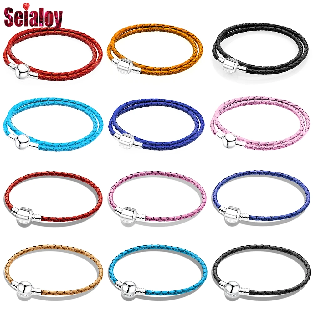 Bracelet Jewelry Seialoy Woven Genuine Leather Bracelets Bangle Fit Original Couple Women Men Bangle Boy Girls Friendship Kids