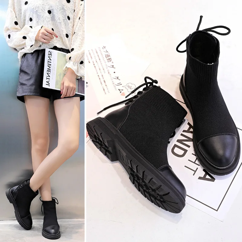 

Women's Boots 2019 Autumn & Winter New Style Korean-style Versatile British-Style Leather Boot Street Snap Casual Shoes Hight-to