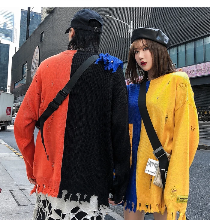 Aelfric Eden Color Clock Patchwork Pockets Knitted Mens Sweaters Streetwear Harajuku Hip Hop Fashion Casual Male Pullovers