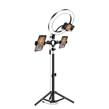

26cm/10inch inch LED Ring Light 3 Colors 3500-6500K Temperature 10 Levels Dimmable with Tripod Phone Holders for YouTube Video