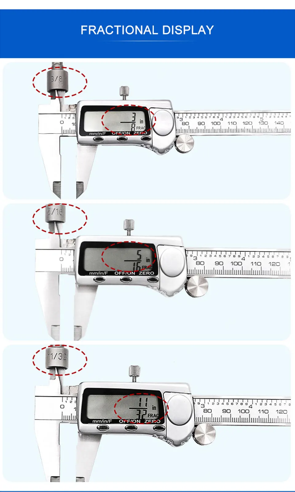 Цифровой штангенциркуль из нержавеющей стали с ЖК-дисплеем 6 дюймов 150 мм Высокоточный измерительный инструмент мм/дюйм/фракция