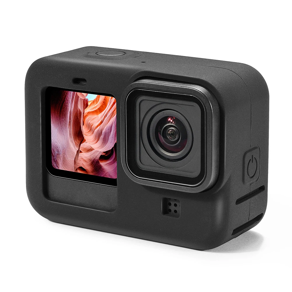 GoPro Hero 9 실리콘 보호 커버 전체 케이스 셸 스포츠 카메라 슬리브 하우징 프레임 렌즈 캡 + 끈 액세서리