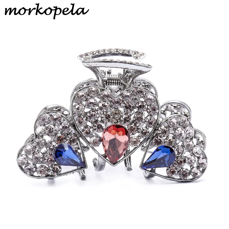 Morkopela Винтажные заколки для волос Стразы с фурнитурой цветок волосы в стиле Павлина заколки для волос с кристалами Краб аксессуары для женщин