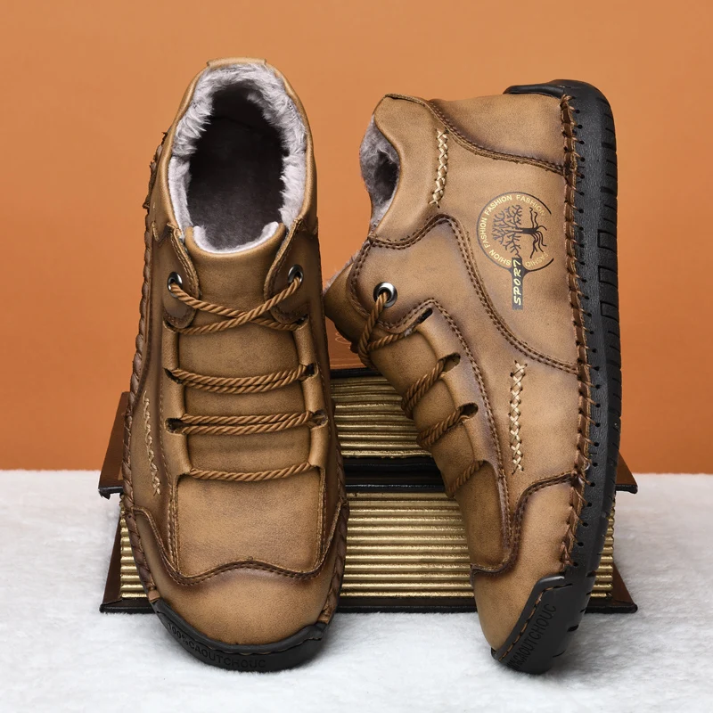 2020 Fashion Winter Men Boots Leather Handmade Ankle Blue Outdoor Autumn Casual Shoes | Обувь