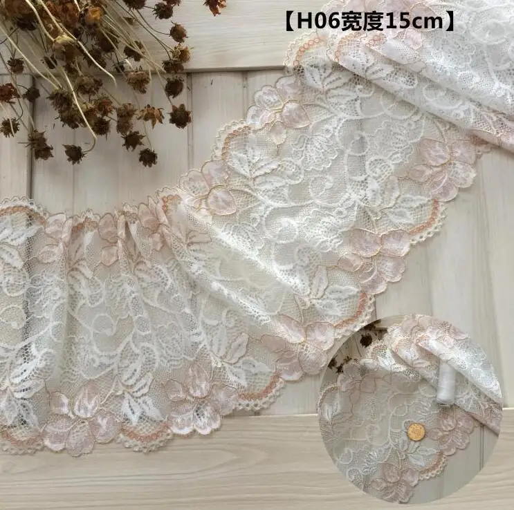 2 м/лот, новинка, распродажа, 15 см ширина, белая, розовая кружевная лента, сделай сам, вышитая сетка, эластичная кружевная отделка, ткань для шитья, украшения