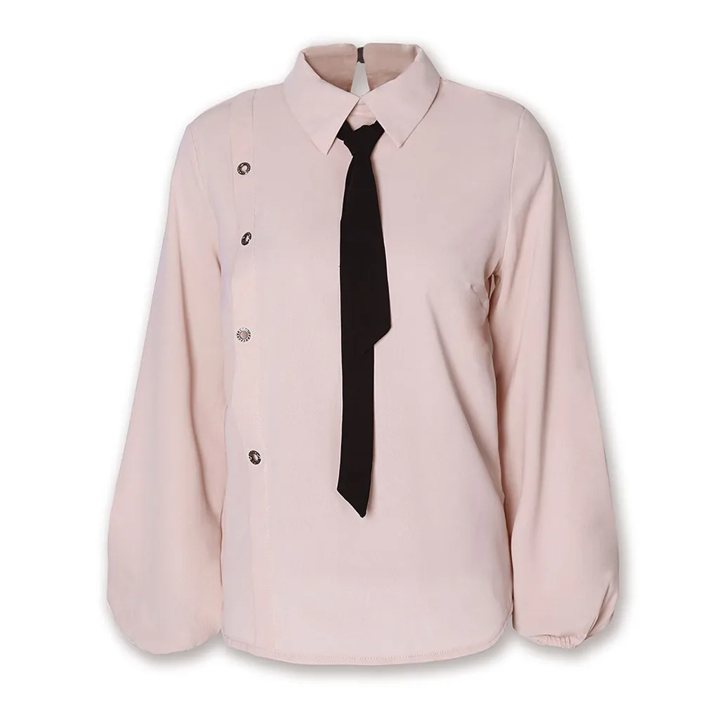 Женская блузка Осень Топы Офисная женская шифоновая блузка длинный рукав бант тонкая белая рубашка облегающие Рабочие Рубашки Blusas Mujer#3