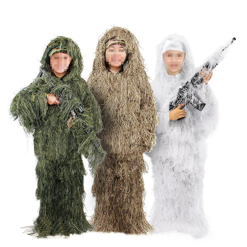 Kids Ghillie Suit PUBG Hunting Clothes Camouflage Military Set Camo Poncho Tactical Uniform Sniper Invisibility Cloak | Спорт и