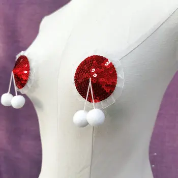 

Sexy Christmas Underwear Chest Paste Red Paillette White Pompon Creative-Place of Origin Supply of Goods