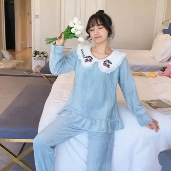

FZSLCYIYI Winter Thick Warm Flannel Pajamas Sets For Women Sleepwear Home Clothing Pijama Homewear Pyjamas Set