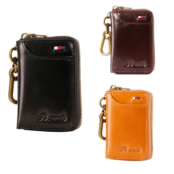 

LJL-PI UNCLE Brand Leather Key Case, Multifunctional Card Type Waist Keychain, Change Key Box, Car Key Storage