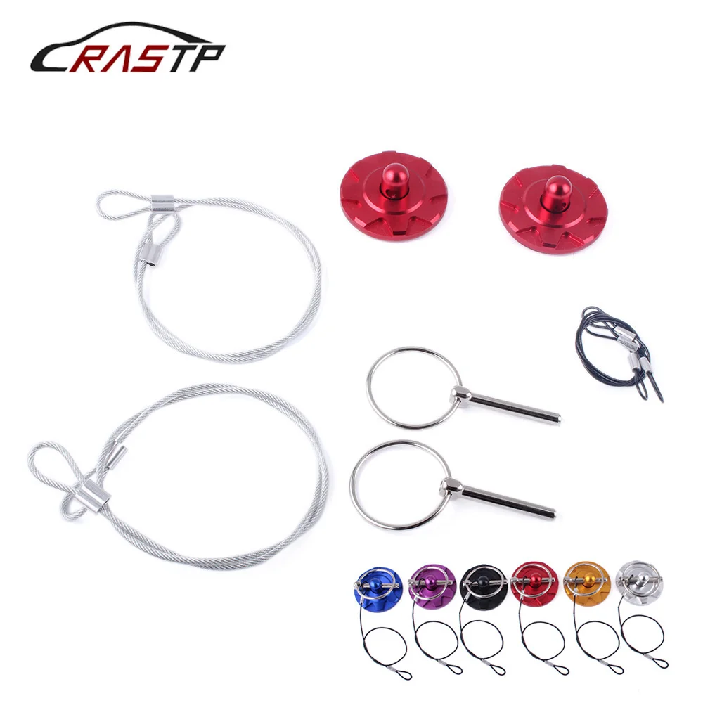

Racing Car Hood Lock with Quick Latch Rope Universal Aluminum Hood Pins Lock Clip Kit for Engine Bonnets with Drilling RS-ENL020