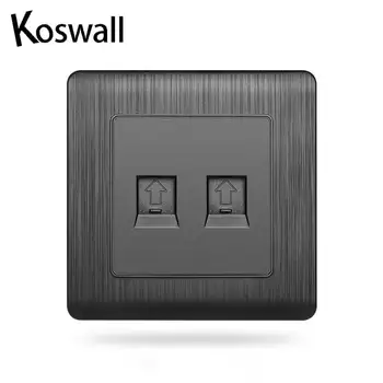 

2 Gang pop Weak electricity class wall Black wire drawing process pc panel Telephone computer socket outlet