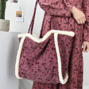

lamb bags for Women's 2020 new canvas handbag tote bag large-capacity shopping bag cute school girl's printing rose bag