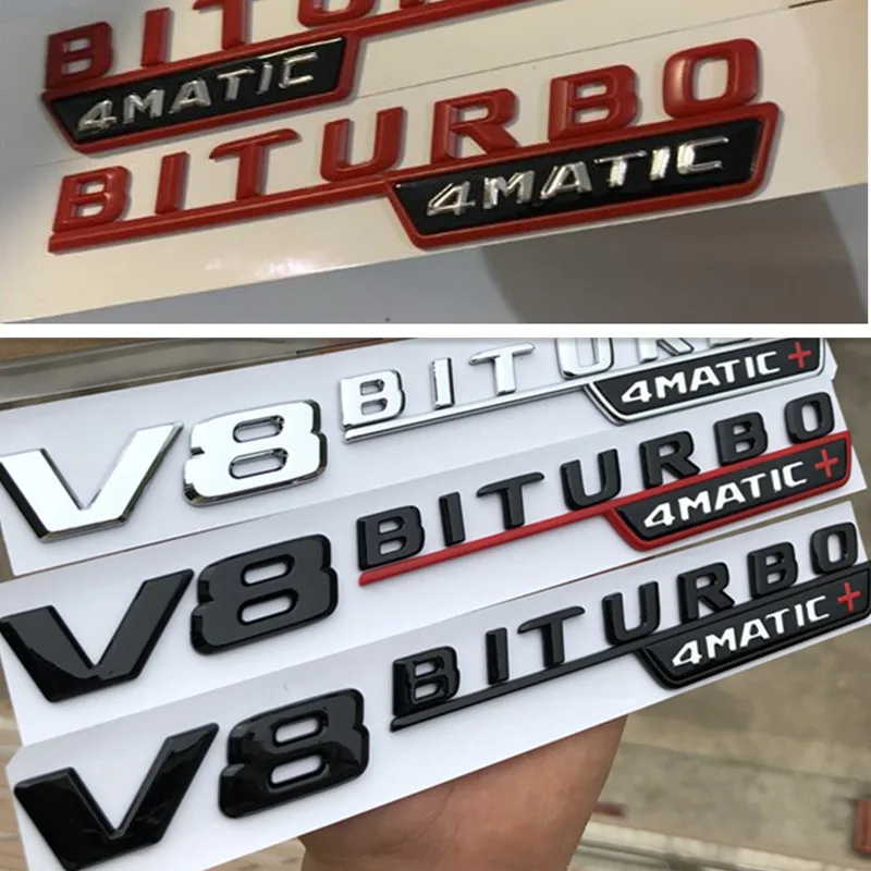 

1 pair V8 BITURBO 4matic+ for Mercedes Benz AMG w117 w205 c63 w212 e63 w207 w176 a45 x156 cla45 gla45 car fender emblem sticker