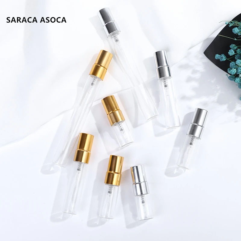 3ML 100Pieces/lot Mini Glass Perfume Bottles With Metal Spray Empty Parfum Case Refillable Bottle Sample Gold Silver | Красота и