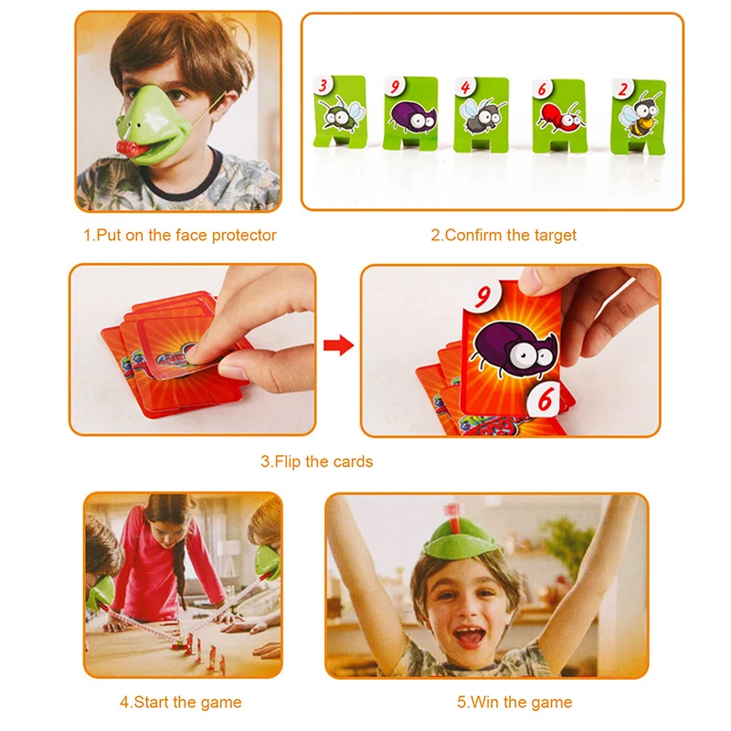Frogs Tongue Out Gags Take Card Tongue Tic-Tac Chameleon Funny Kids Table Board Game For Family Party Lick Cards Contest Toy Set