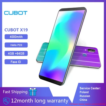 

Cubot X19 Helio P23 Octa-Core Smartphone Dual Camera 16MP 5.93" 2160*1080 FHD+ Face ID 4000mAh Big Battery 4GB+64GB Celular