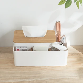 

Multi-function Home Tissue Box Storage Living Room Coffee Table Bamboo Wooden Napkins Plastic Holder Case Desktop Storage Boxes