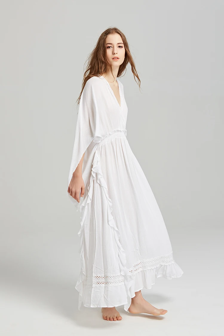 Boho Летнее свободное кружевное платье с высокой талией, v-образным вырезом, оборками, открытой спиной, кисточками, винтажное Повседневное платье, пляжные макси платья Vestidos