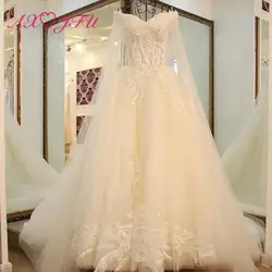 AXJFU роскошное кружевное свадебное платье принцессы цвета шампанского с цветочным хвостом винтажные бисерные украшения для выреза