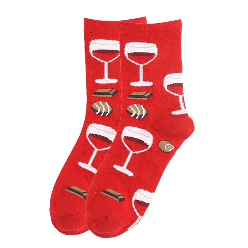 Носки до середины икры для взрослых; цвет красный, винный, шоколадный; космические носки для кошек; рождественские носки корги; носки для серфинга; инопланетяне; лося; Радуга; единорог; Тако; пингвин - Color: Red Wine Chocolate