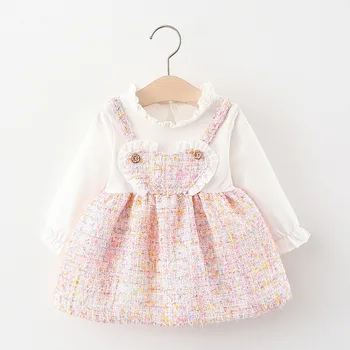 

Keelorn Autumn Newborn Girls Elegant Dress New Fashion Sweet Plaid Kids Girls Heart Pattern Ruffles Girls Princess Vestidos