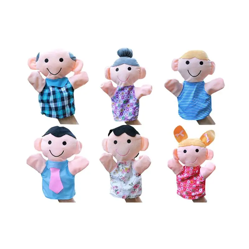 6pcsHandPuppet Перчатки-куклы для членов семьи, дедушка, мама, папа, дети, кукла, детские плюшевые мягкие игрушки, куклы для театра марионеток, игрушки для детей, подарок на день рождения - Цвет: 6pcsHandPuppet