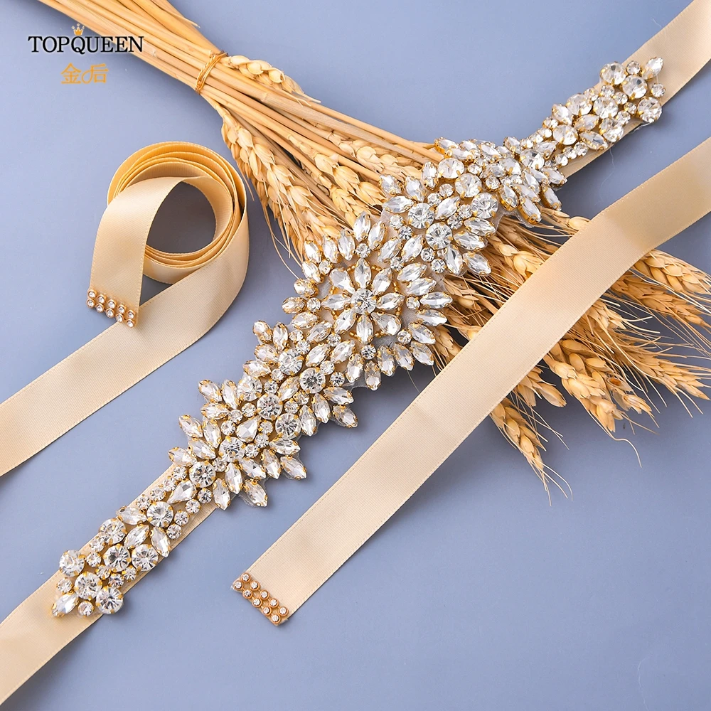 TOPQUEEN S319-G Luxury Bridal Belt Gold Rhinestone Applique Wedding Accessories Women Diamond Sash Moroccan Caftan Decoration TOPQUEEN S319-G Luxury Bridal Belt Gold Rhinestone Applique Wedding Accessories Women Diamond Sash Moroccan Caftan Decoration