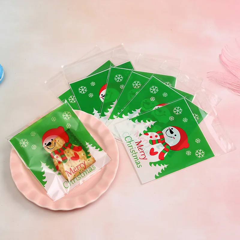 Green Snowman LBSISI Life, 100 шт, веселые рождественские пакеты для печенья на Хеллоуин, конфета, снег, год, сделай сам, упаковка, самоклеющиеся пакеты, подарочные пакеты - Цвет: Green Snowman