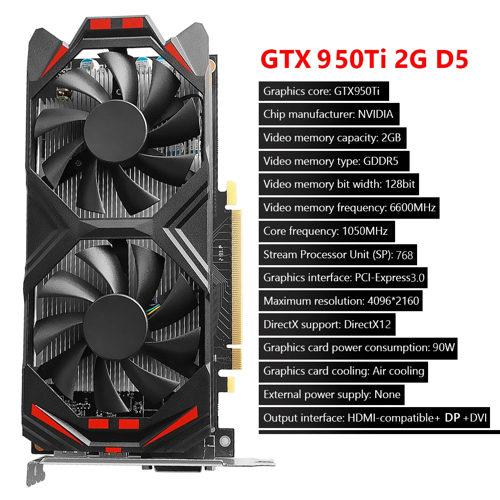 best graphics card for pc GTX950 2G D5 2GB GDDR5 128bit Gaming Graphics Card PCI-Express 3.0 PUBG Game Video Card DP+DVI with Cooling Fan Desktop Computer best graphics card for pc