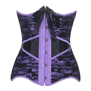 

Satin Purple/Beige Underbust Corset Spiarl Steel Boned Clubwear Push Up Waist Cincher lace DECORATED Bustier Plus Size S-2XL
