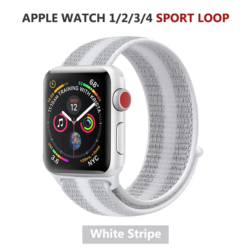 Спортивная петля нейлоновый ремешок для Apple Watch серии 5 40 мм 44 мм серия 4, браслет ремень нейлоновый тканый наручный ремешок для iWatch 38 42 - Цвет ремешка: White Stripe