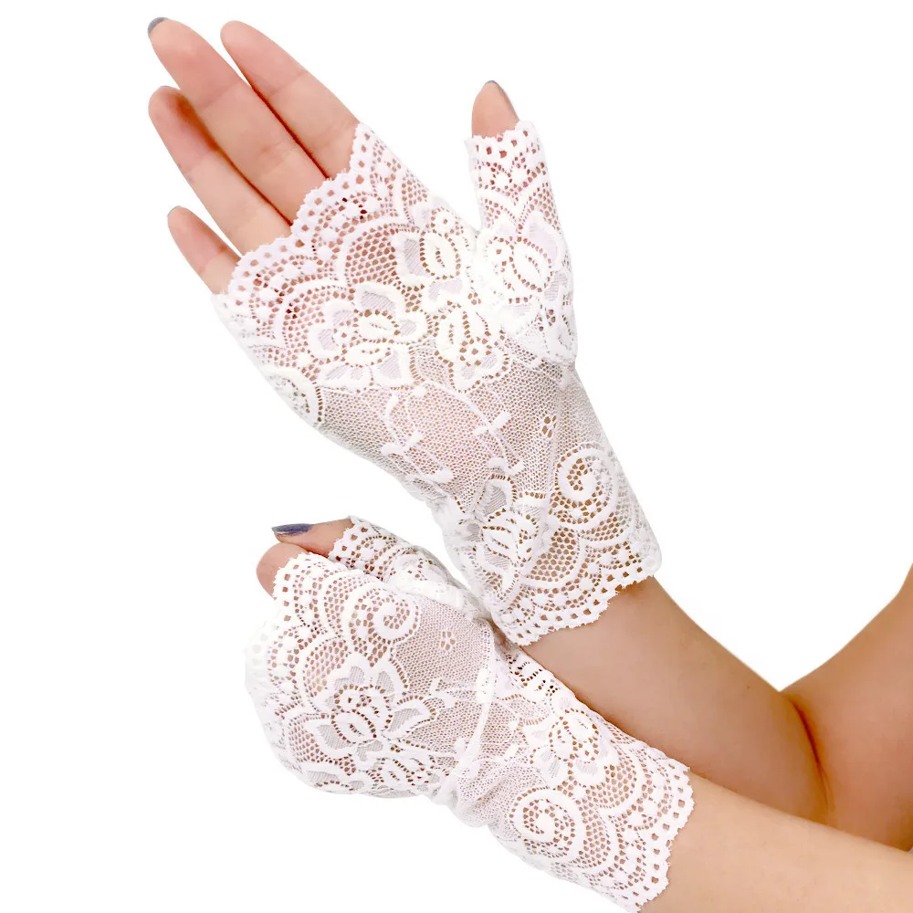 Ladies Fingerless Short Fingerless Sailor Dance Half-finger Lace Gloves Driving Sunscreen UV Protection Scar Scar Gloves