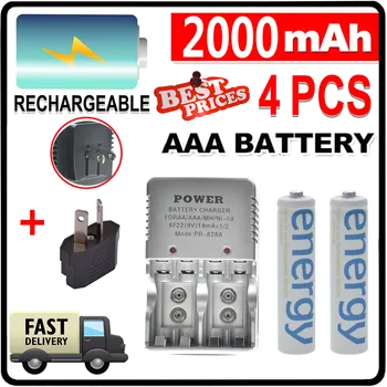

4pcs 1.2V 2000mAh NI-MH AAA Battery Rechargeable Battery 3A Rechargeable Baterias with Smart battery charger