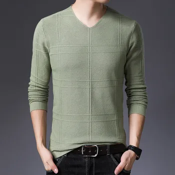 

2020 Men's Autumn Long-Sleeve Knitwear Slim-Fit Youth Solid Color and V-neck Sweater