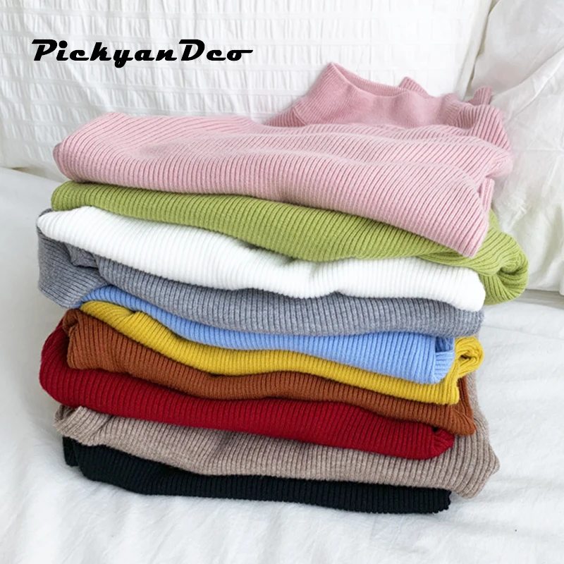 

Pullovers Sweaters 2020 Autumn Winter Turtleneck Women Knitted Ribbed Shirt Long Sleeve Short Korean Slim Warm Sweater