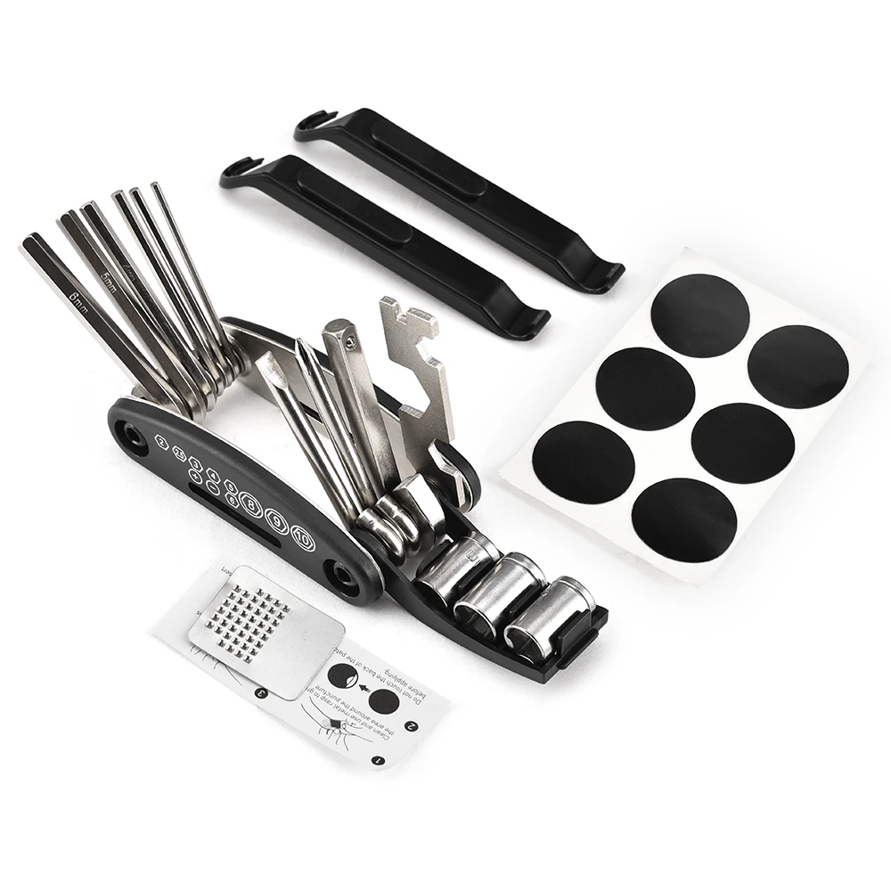 

Bike Fix Tools with Portable Bag Bicycle Repair Tool Kit 16 in 1 Multifunction Two Tire Lever Bike Repair Tool