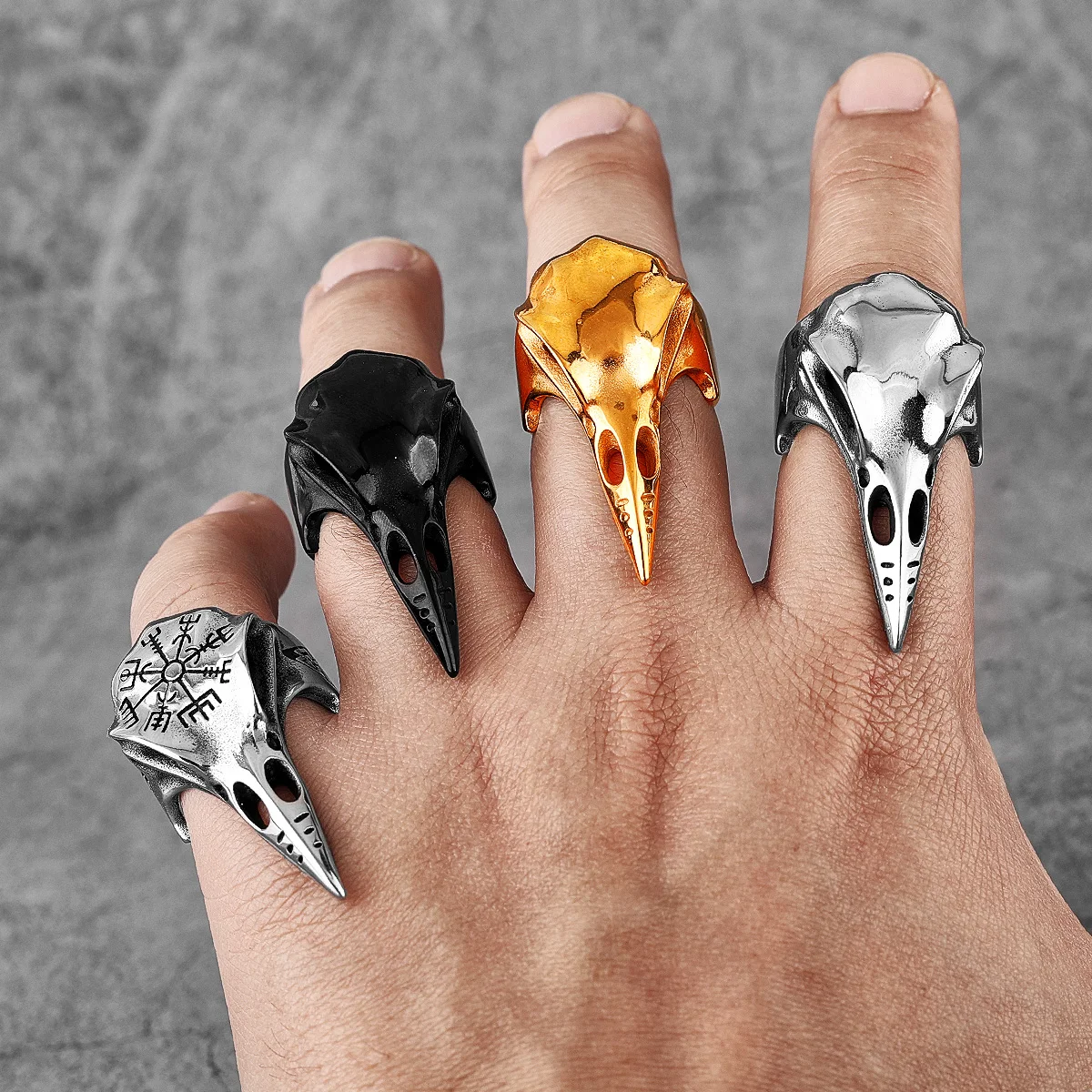 Viking Crow Skull Stainless Steel Mens Rings Punk Amulet Gothic for Male Boyfriend Biker Jewelry Creativity Gift Wholesale 2