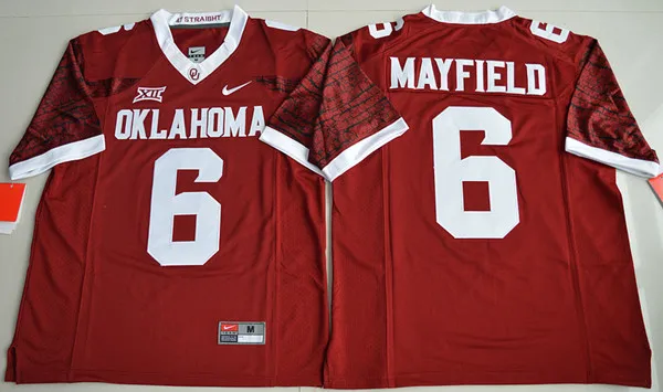 Бежевый Новое поступление высокое качество Oklahoma Sooners Baker Mayfield 6 Limited-малиновый Размер S, M, L, XL, 2XL, 3XL ДЖЕРСИ - Цвет: Бежевый
