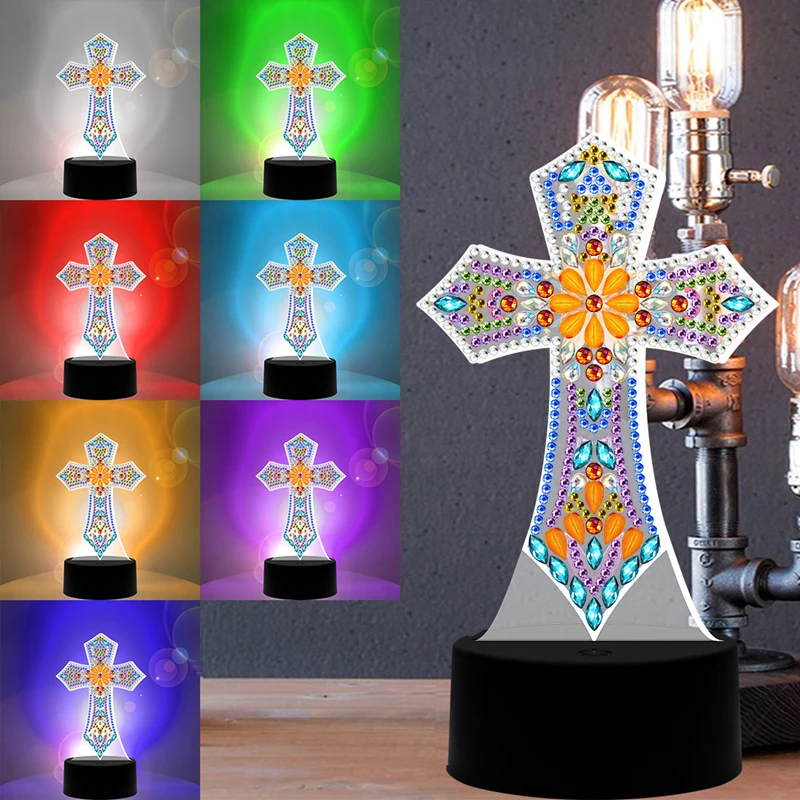 LED Diamond Paintings Cross Stitch Table Lamp 5D Embroidery Paint By Numbers Mosaic Night Light Kits Religious DIY | Дом и сад