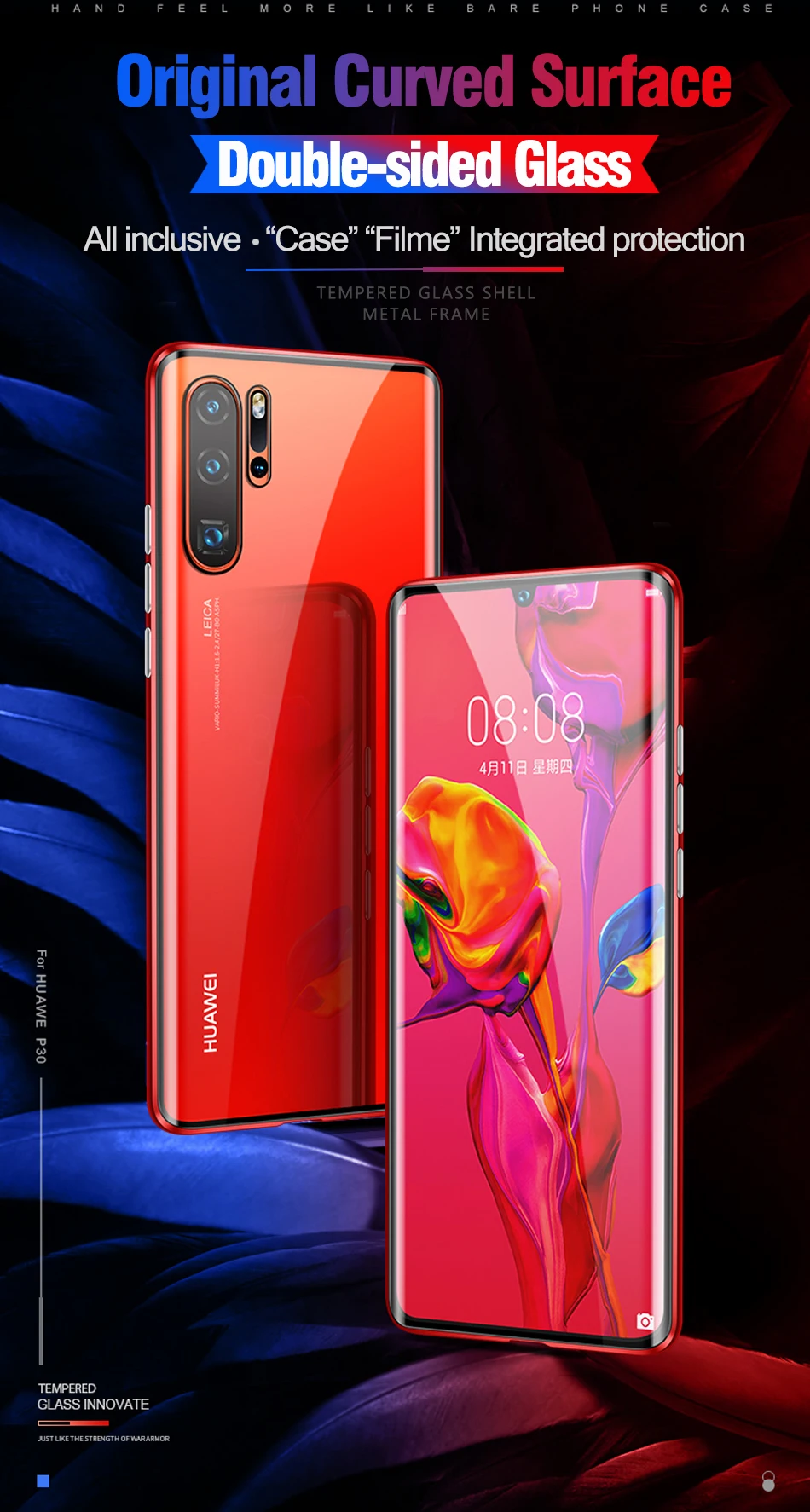 Магнитный поглощающий металлический флип-чехол для телефона huawei P30 P30Pro P30Lite, двусторонний чехол из закаленного стекла huawei P30 Pro Lite, сумка