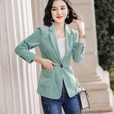 Green Blazer 2 Высокое качество Модный женский Блейзер Осень Зима Повседневная куртка пальто с тремя карманами размера плюс 4xl розовый зеленый - Цвет: Green Blazer 2