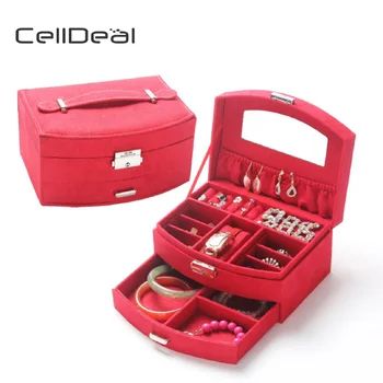 

CellDeal Large Jewellery Box Flannelette Popular Jewelry Storage Cosmetic Organizer Make Up Organizer Storage Box for Jewellery
