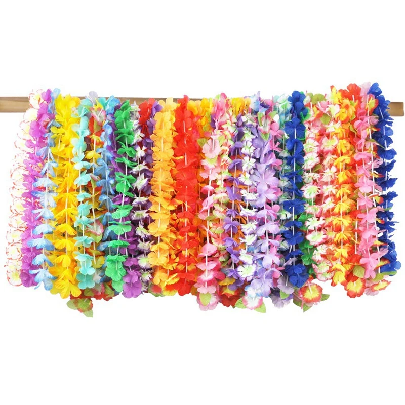 Hawaiian Party Decorations, Tropical Hawaii Ruffle Flower Wreaths Necklaces Hair Clip for Holiday, Wedding, Beach Party, Birthda
