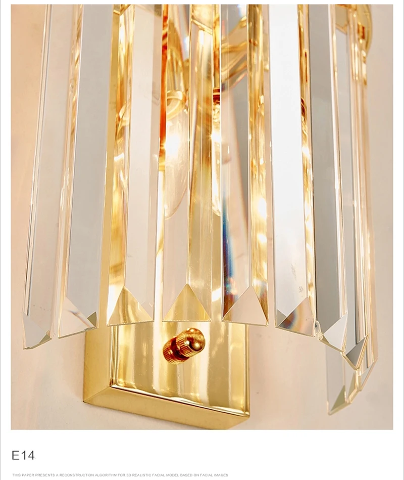 Ferro de Ouro Parede do Corredor Kluzzi Simples Nordic Lâmpada Parede Cristal Sala Estar Criativo Decorativo Quarto 13 Kluzzi simples nordic ferro de ouro lâmpada