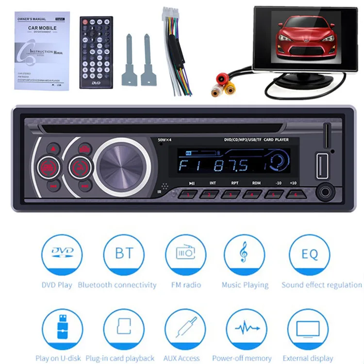 1 Din автомобильный DVD MP3 плеер Bluetooth Автомобильный мультимедийный проигрыватель видео выход CD VCD USB TF FM радио для VW BMW toyota mazda - Цвет: DVD with Display