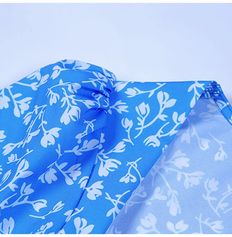 Women Casual Floral Print Midi Dress Square Collar Ruffle Puff Sleeve Slim Split Summer Dress French Romance Retro Dress Vestido